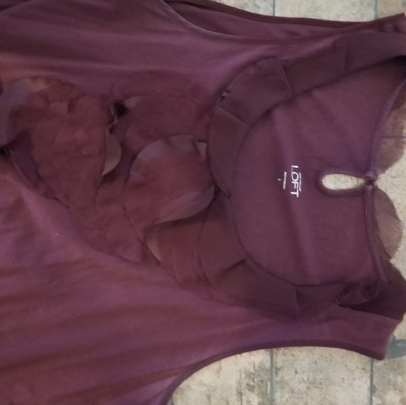 Loft Sz Large L Tank Top Burgundy with Trim Elastic Waist Band - Picture 2 of 2